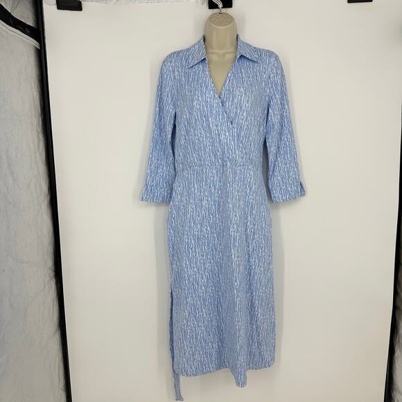 J.McLaughlin Women’s Verte Dress Size M Midi White Blue Catalina Cloth Coastal - Picture 5 of 16